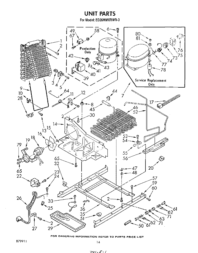 UNIT Diagram and Parts List for ED26MMXRWR3  Whirlpool Refrigerator