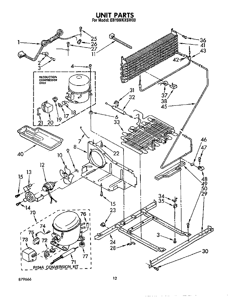UNIT Diagram and Parts List for EB19MKXSW00  Whirlpool Refrigerator
