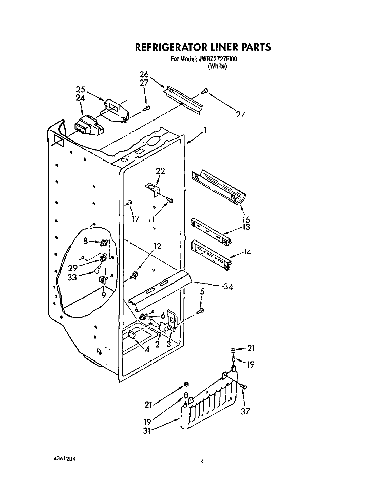 REFRIGERATOR LINER Diagram and Parts List for JWRZ2727FI00  Whirlpool Refrigerator