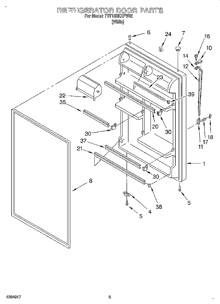 REFRIGERATOR DOOR Diagram and Parts List for 7RT18DKXFW00  Roper Refrigerator