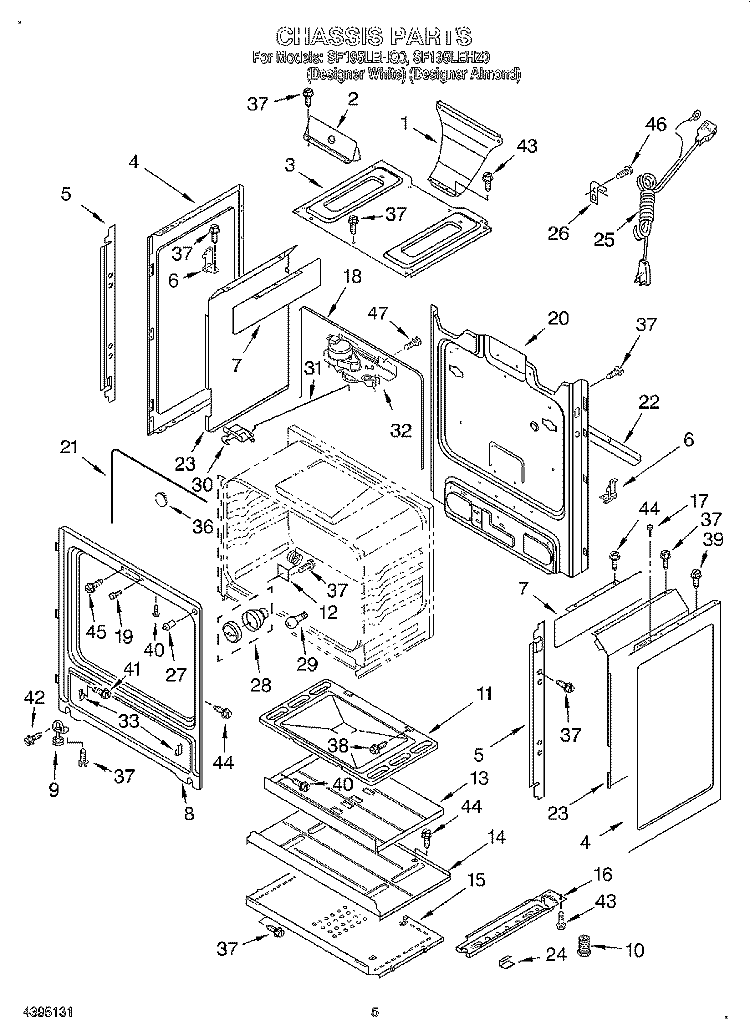 CHASSIS Diagram and Parts List for SF195LEHZ0  Whirlpool Range