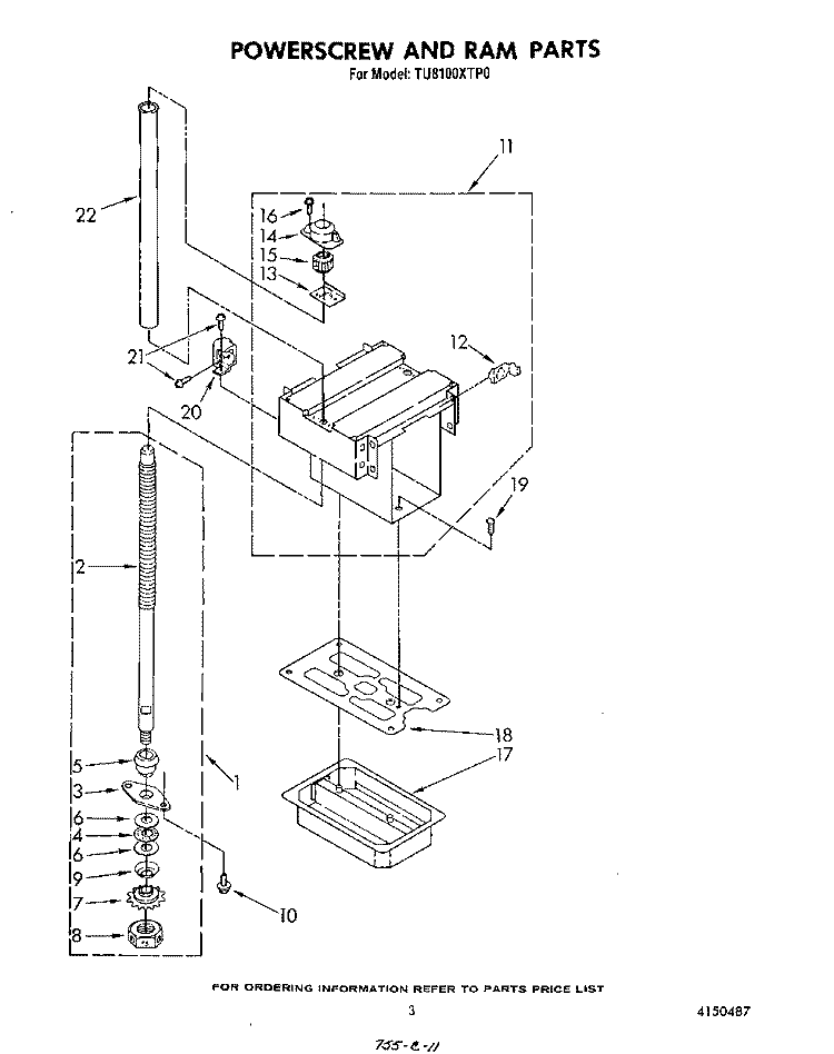 POWERSCREW AND RAM Diagram and Parts List for TU8100XTP0  Whirlpool Trash Compactor