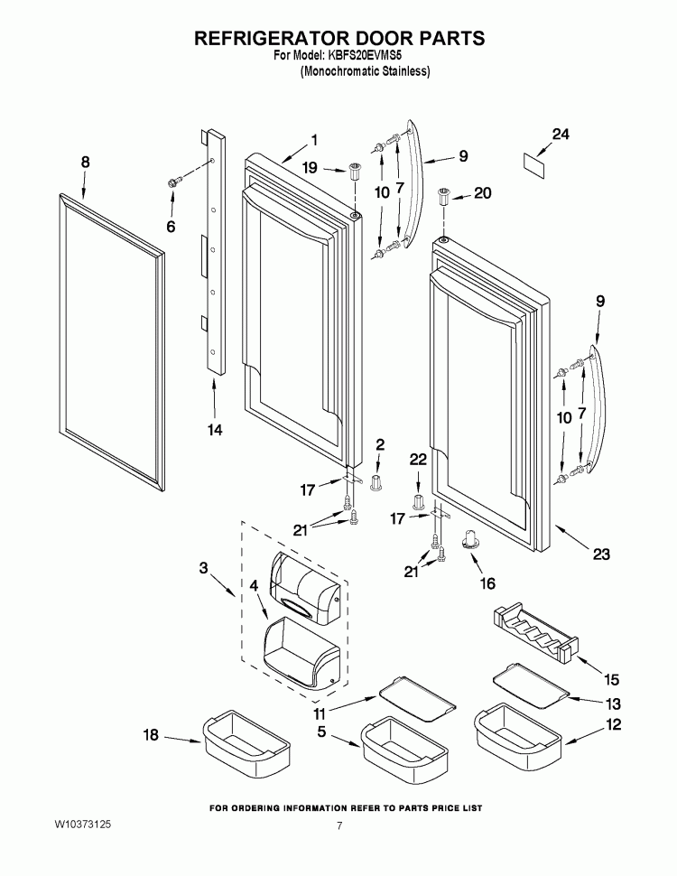 REFRIGERATOR DOOR PARTS Diagram and Parts List for KBFS20EVMS5  KitchenAid Refrigerator