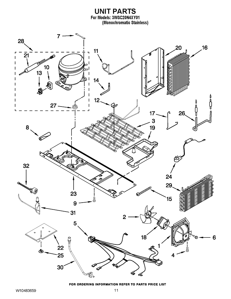 UNIT PARTS Diagram and Parts List for 3WSC20N4XY01  Whirlpool Refrigerator