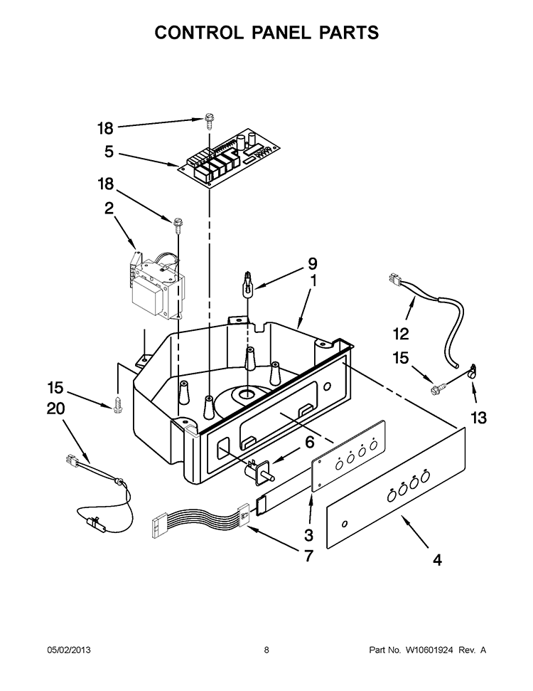 CONTROL PANEL PARTS Diagram and Parts List for KUIO18NNXS2  KitchenAid Ice Maker