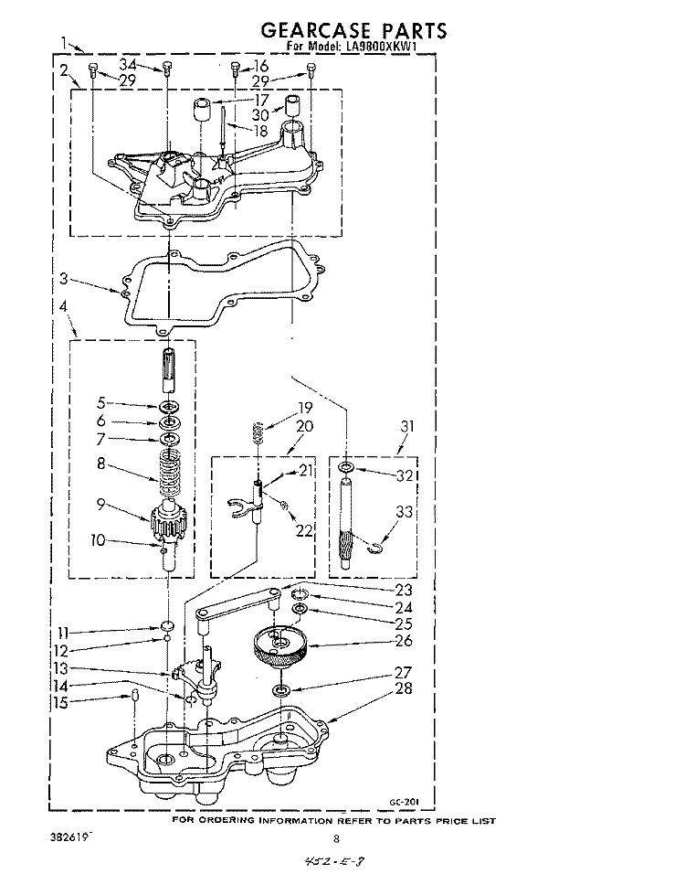 GEAR CASE Diagram and Parts List for LA9800XKW1  Whirlpool Washer
