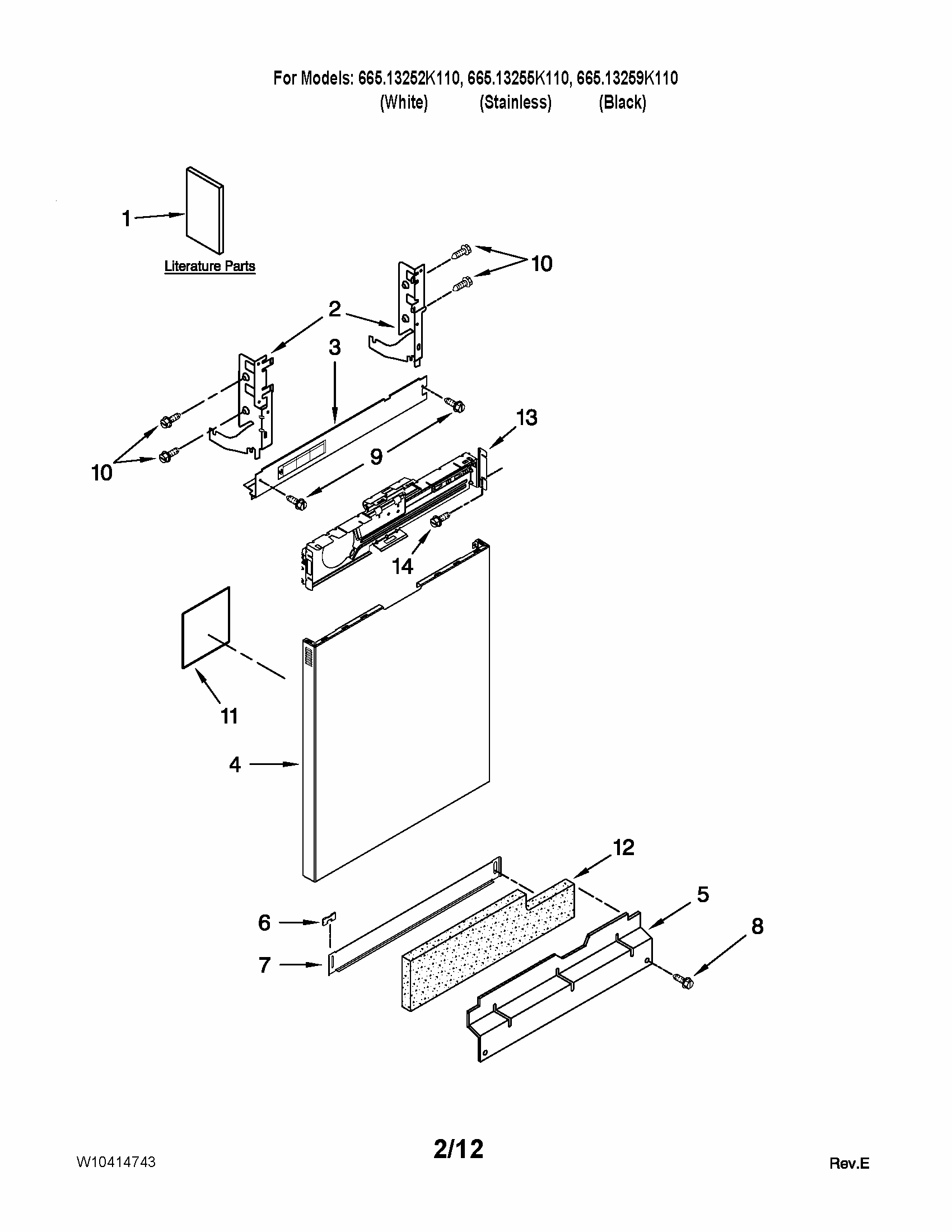 Door And Panel Parts Diagram and Parts List for 66513252K110  Kenmore Dishwasher