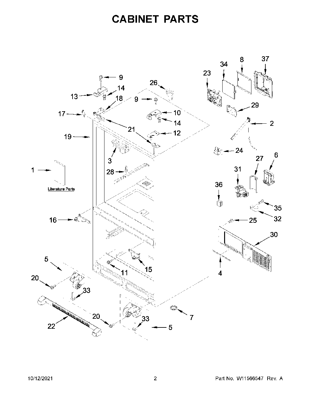 Cabinet Parts Diagram and Parts List for KRFC302ESS06  KitchenAid Refrigerator