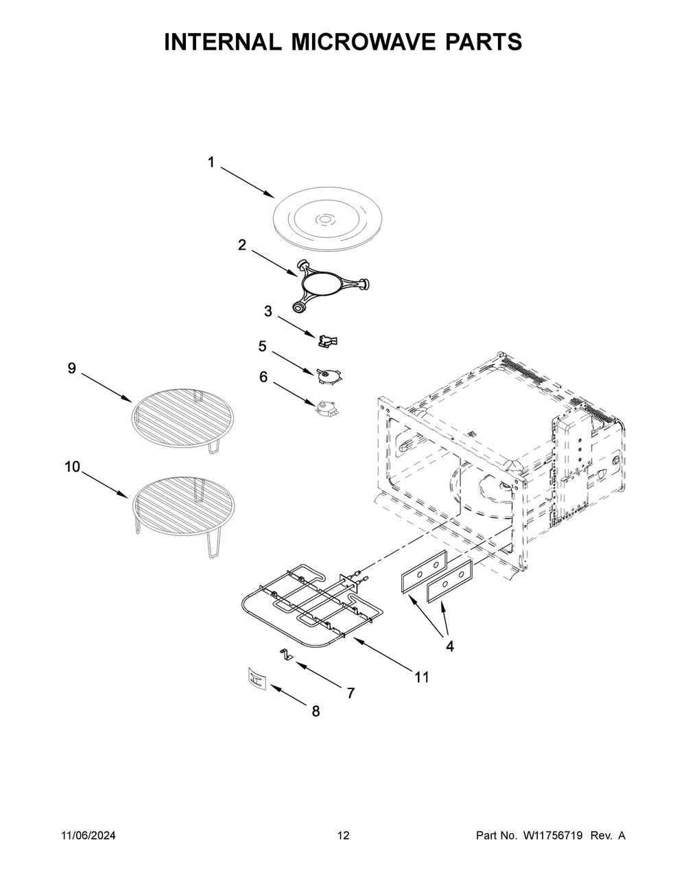 07 - Internal Microwave Parts Diagram and Parts List for JMW2427LM03  Whirlpool Microwave Oven Combo