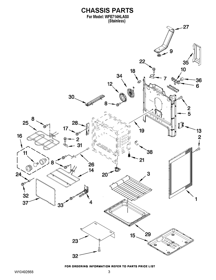 CHASSIS PARTS Diagram and Parts List for WFE714HLAS0  Whirlpool Range