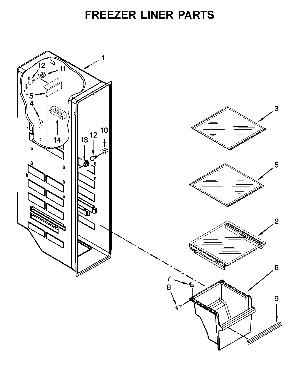 Freezer liner parts Diagram and Parts List for 10651782413  Kenmore Refrigerator