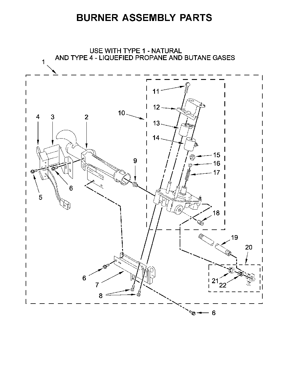 Burner assembly parts Diagram and Parts List for 11091952710  Kenmore Dryer