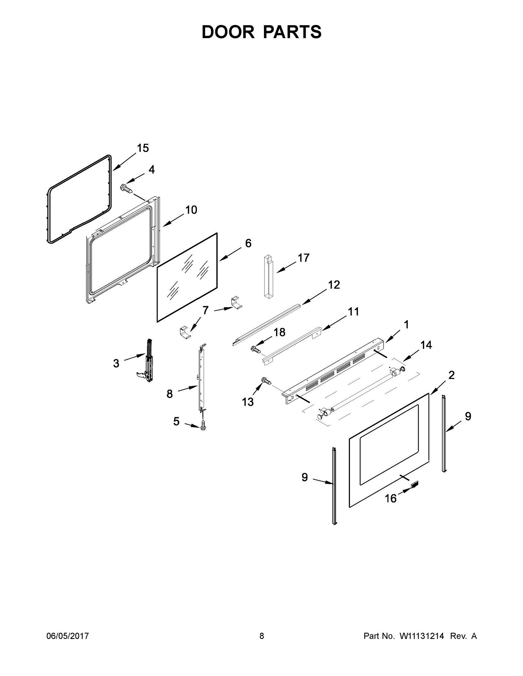 05 - DOOR PARTS Diagram and Parts List for MER8800FB1  Whirlpool Range