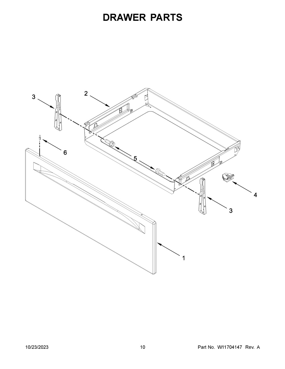 Drawer Parts Diagram and Parts List for YWFE505W0JW4  Whirlpool Range