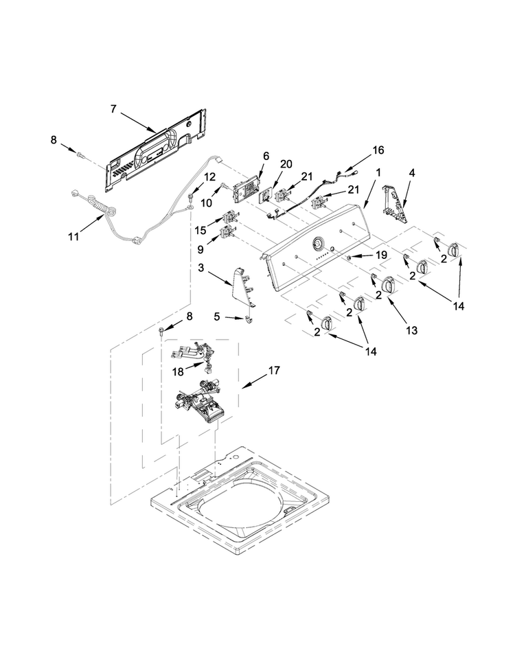 Console And Water Inlet Parts Diagram and Parts List for 11022442510  Kenmore Washer