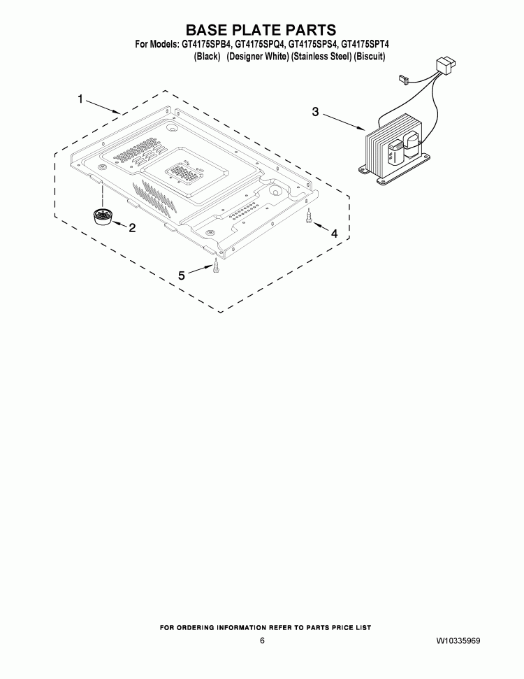 BASE PLATE PARTS Diagram and Parts List for GT4175SPS4  Whirlpool Microwave