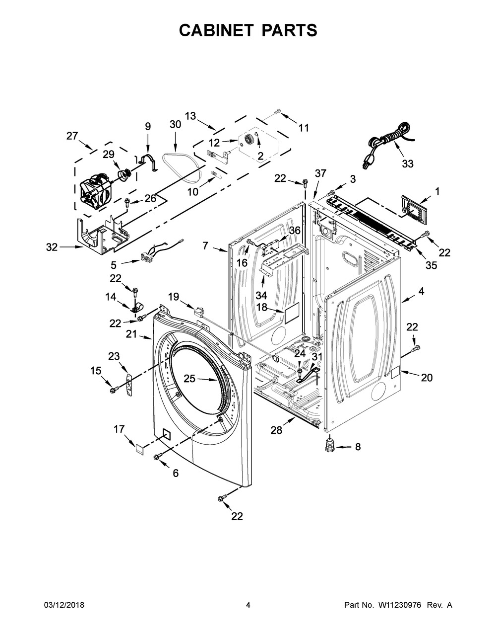 Cabinet Parts Diagram and Parts List for WGD92HEFBD1  Whirlpool Dryer