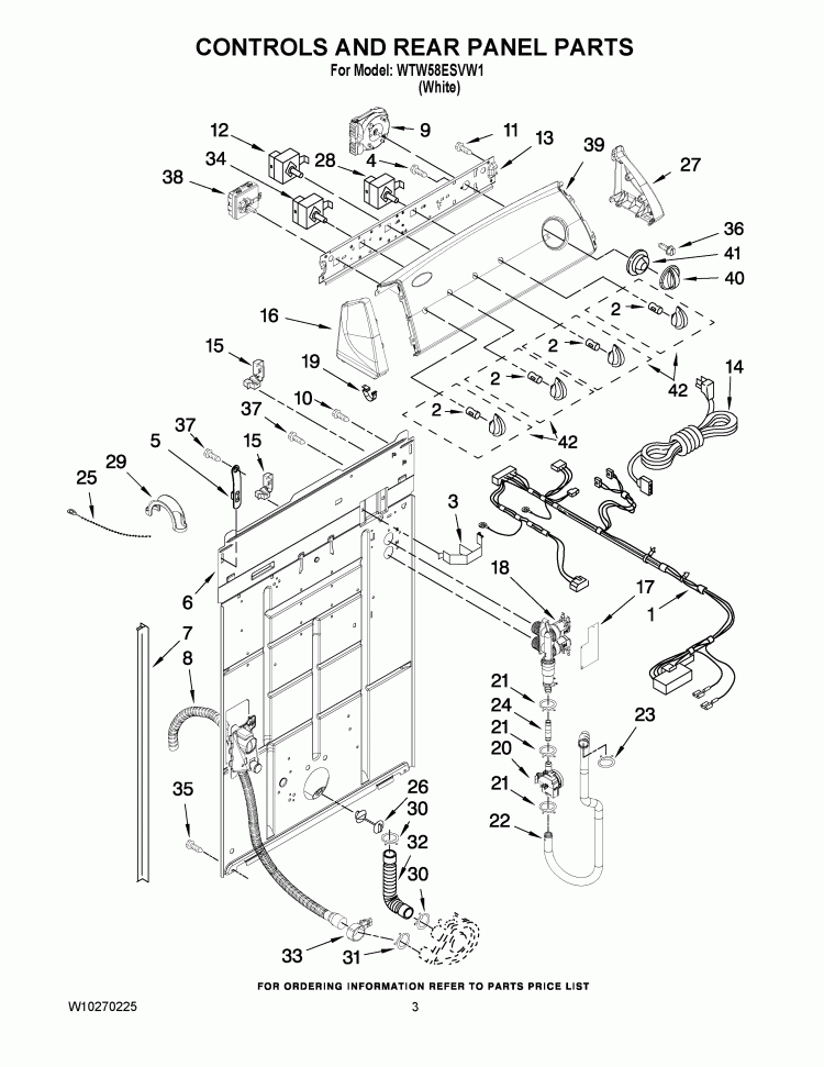 CONTROLS AND REAR PANEL PARTS Diagram and Parts List for WTW58ESVW1  Whirlpool Washer