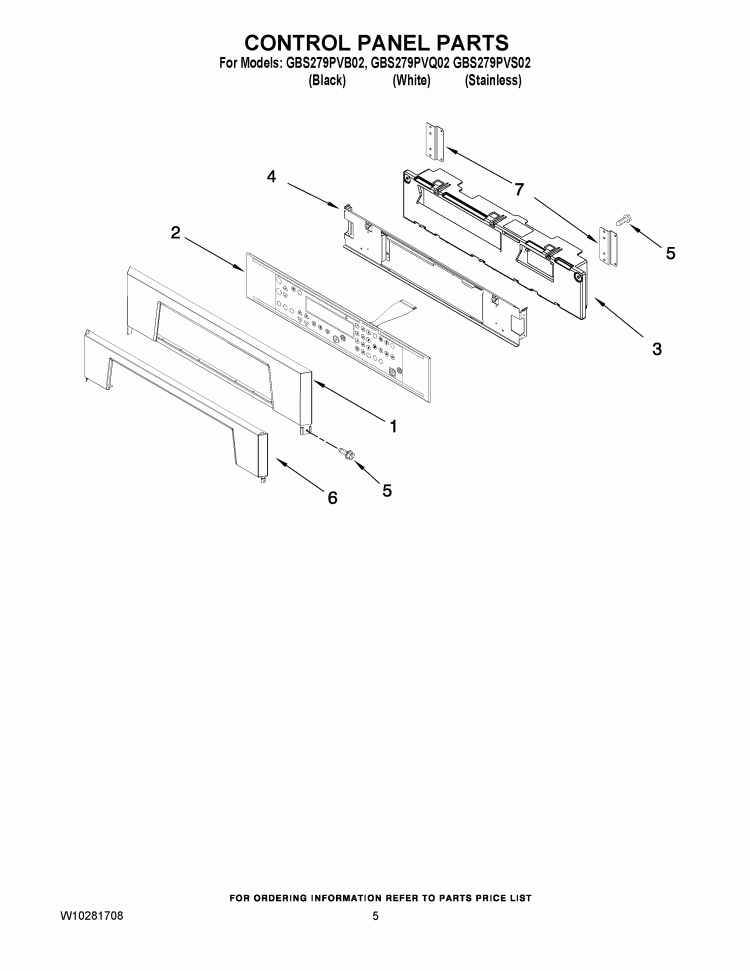 CONTROL PANEL PARTS Diagram and Parts List for GBS279PVB02  Whirlpool Wall Oven