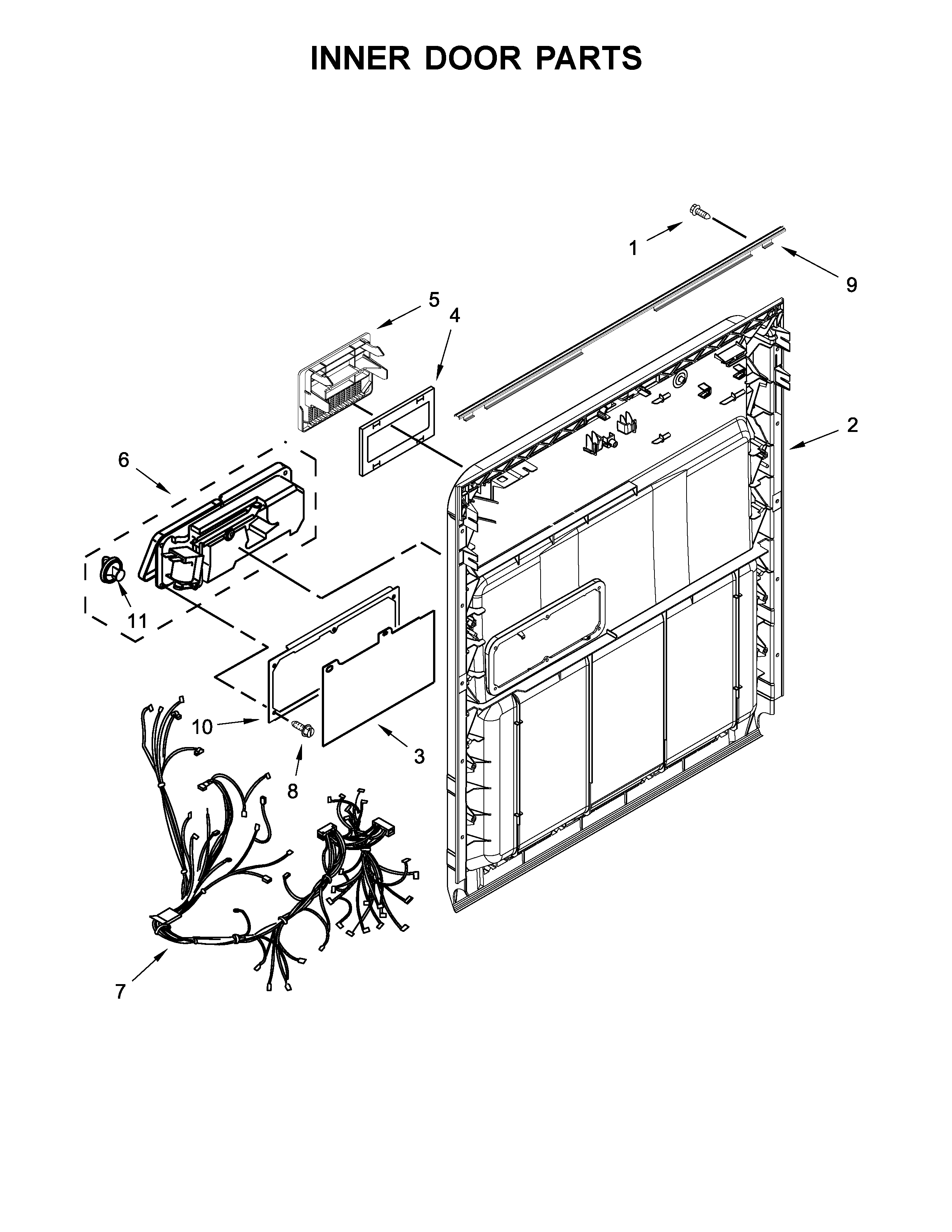 Inner Door Parts Diagram and Parts List for 66517489N710  Kenmore Dishwasher