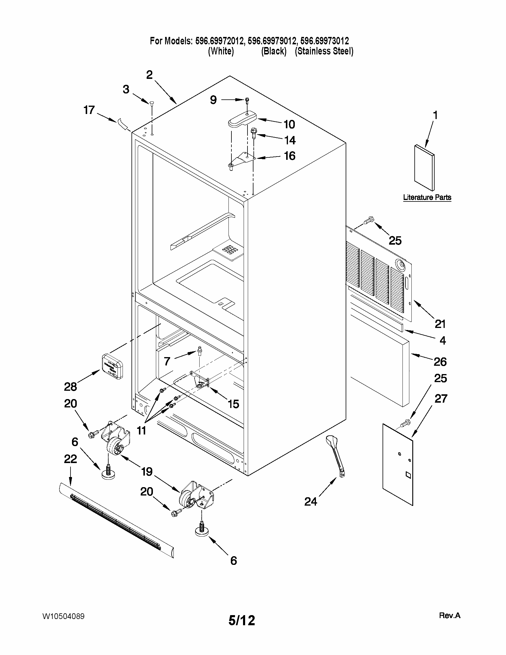 Cabinet Parts Diagram and Parts List for 59669973012  Kenmore Refrigerator