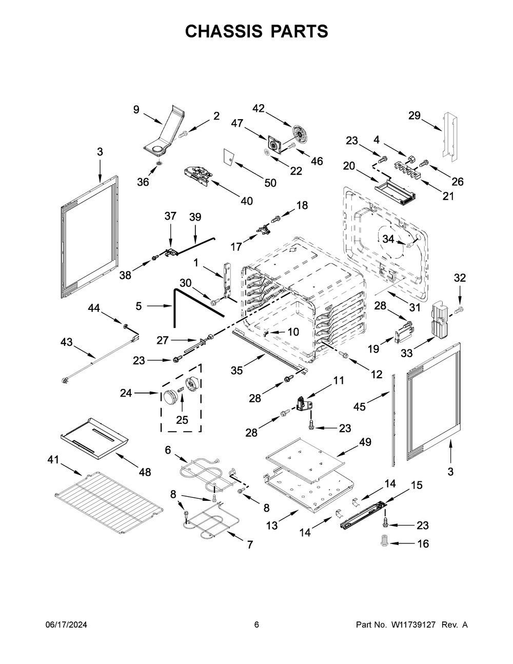 Chassis Parts Diagram and Parts List for YWFES5030RV0  Whirlpool Range