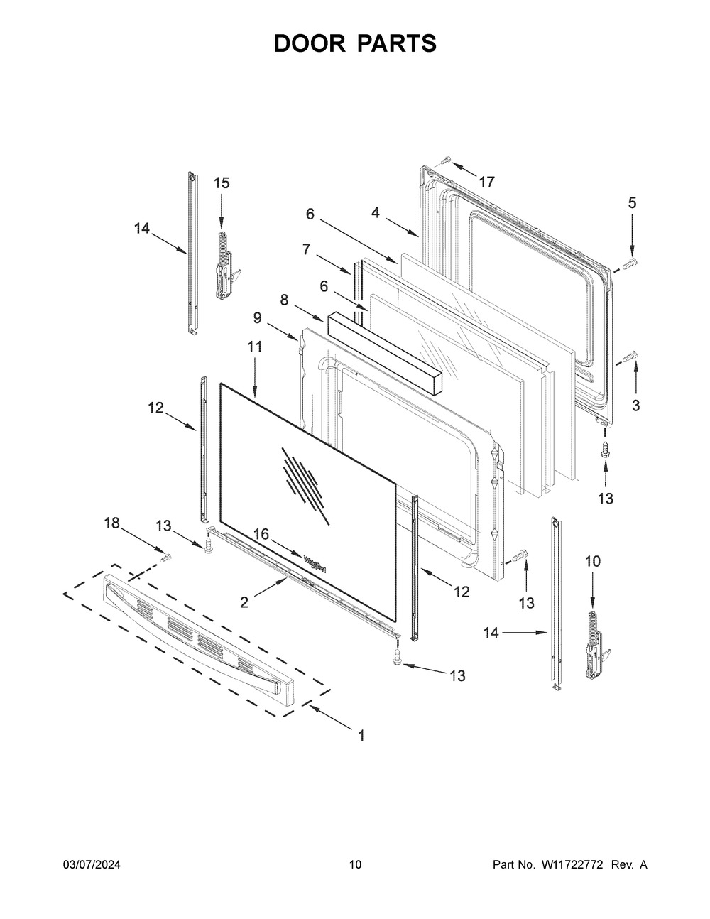 Door Parts Diagram and Parts List for WFGS3530RW0  Whirlpool Range