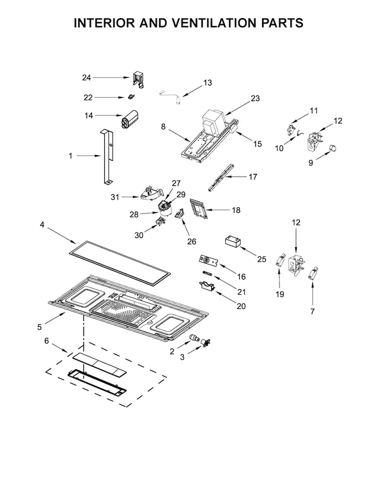 Interior And Ventilation Parts Diagram and Parts List for KMHS120EBL5  KitchenAid Microwave