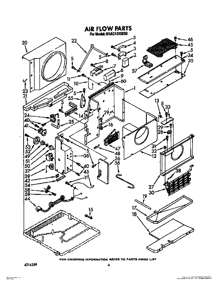AIR FLOW Diagram and Parts List for BHAC1250XS0  Whirlpool Air Conditioner