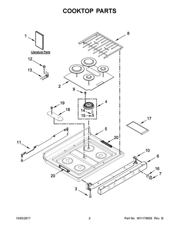 02 - Cooktop Parts Diagram and Parts List for WFG975H0HV0  Whirlpool Range