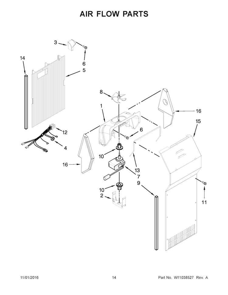 Air Flow Parts Diagram and Parts List for WRS325FNAB00  Whirlpool Refrigerator