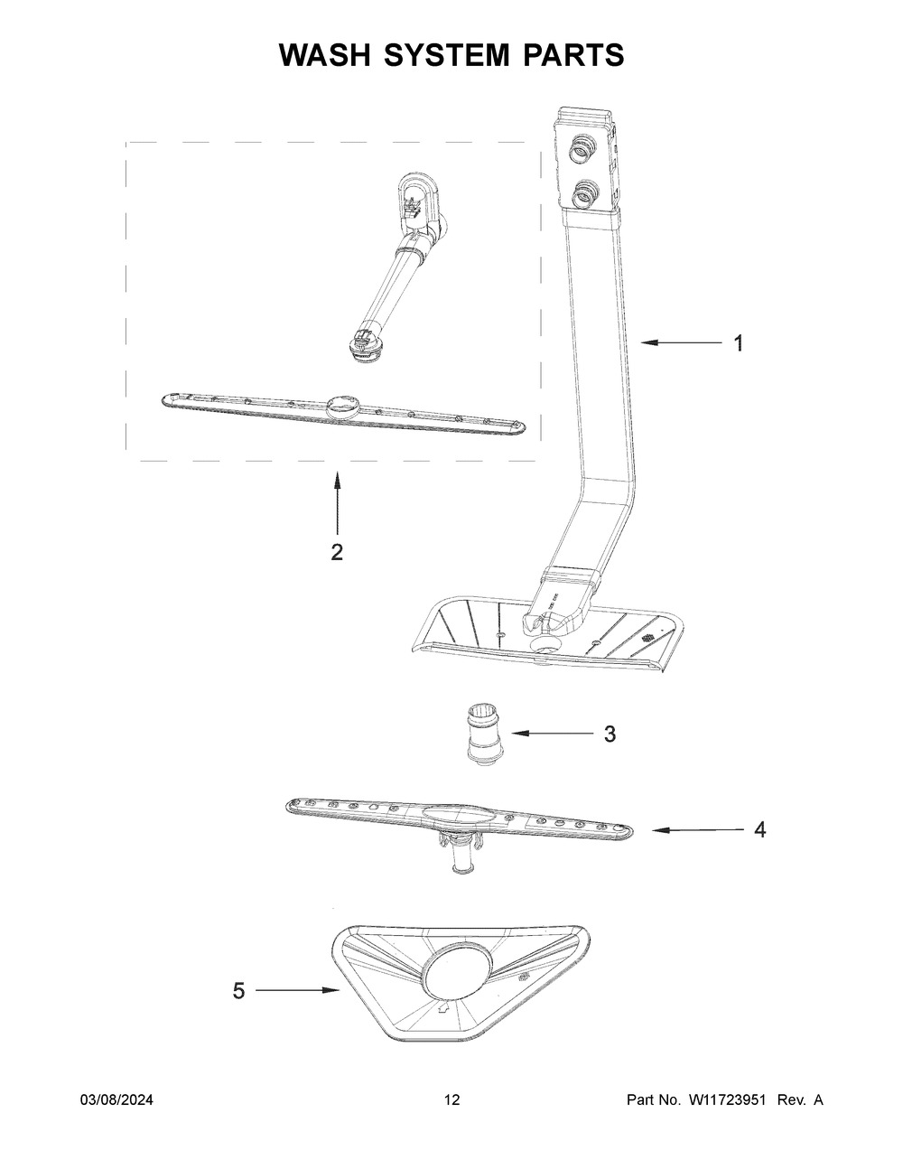 Wash System Parts Diagram and Parts List for UDPS5118PP0  Whirlpool Dishwasher