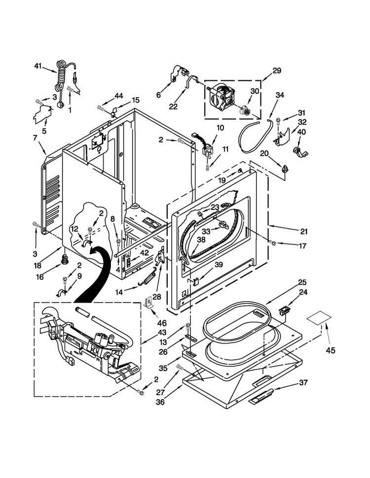 Cabinet Parts Diagram and Parts List for 7MWGD1730YW3  Whirlpool Dryer