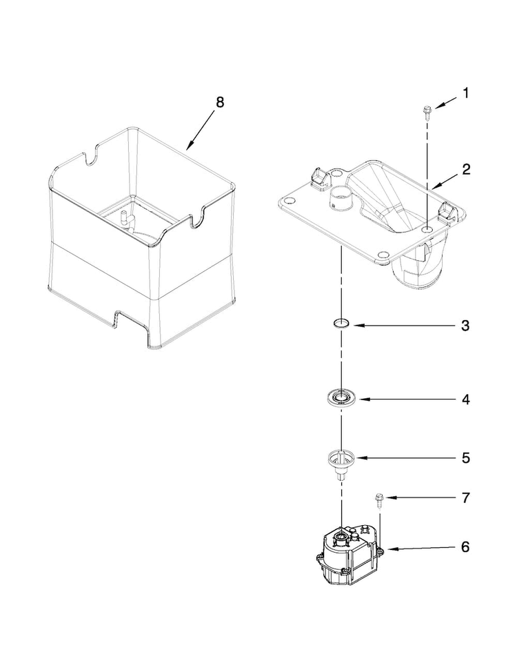 Motor And Ice Container Parts Diagram and Parts List for KFIS29BBWH02  KitchenAid Refrigerator