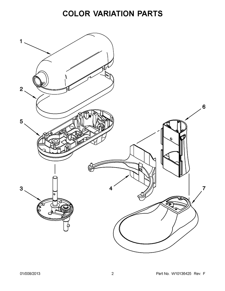 COLOR VARIATION PARTS Diagram and Parts List for 4KG25H3XOB5  KitchenAid Mixer