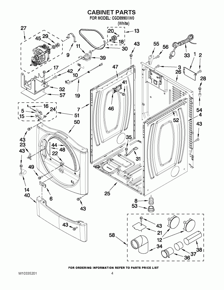 CABINET PARTS Diagram and Parts List for CGD8990XW0  Whirlpool Dryer