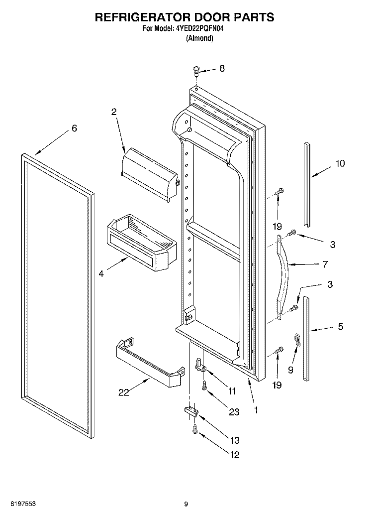 REFRIGERATOR DOOR Diagram and Parts List for 4YED22PQFN04  Whirlpool Refrigerator