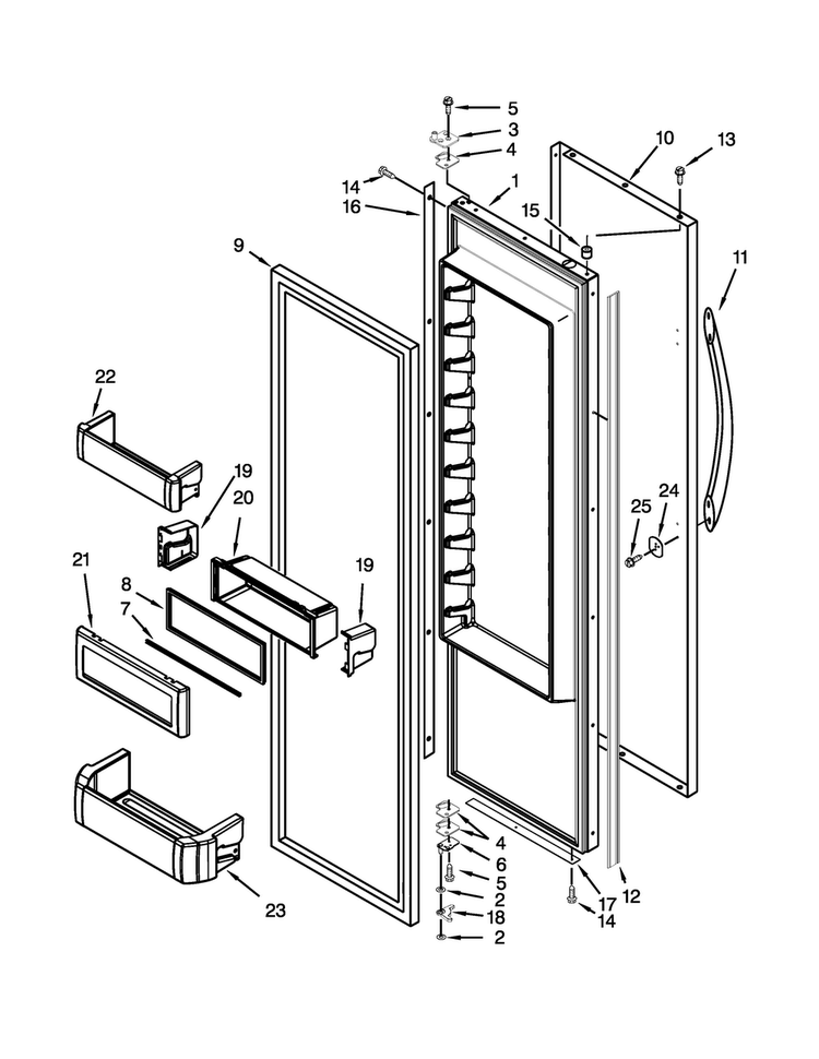 Refrigerator Door Parts Diagram and Parts List for KSSC48FTS20  KitchenAid Refrigerator