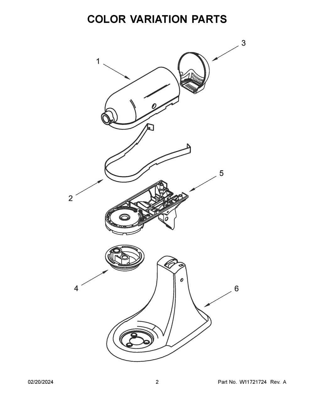 Color Variation Parts Diagram and Parts List for 5KSM180LEALB5  KitchenAid Mixer