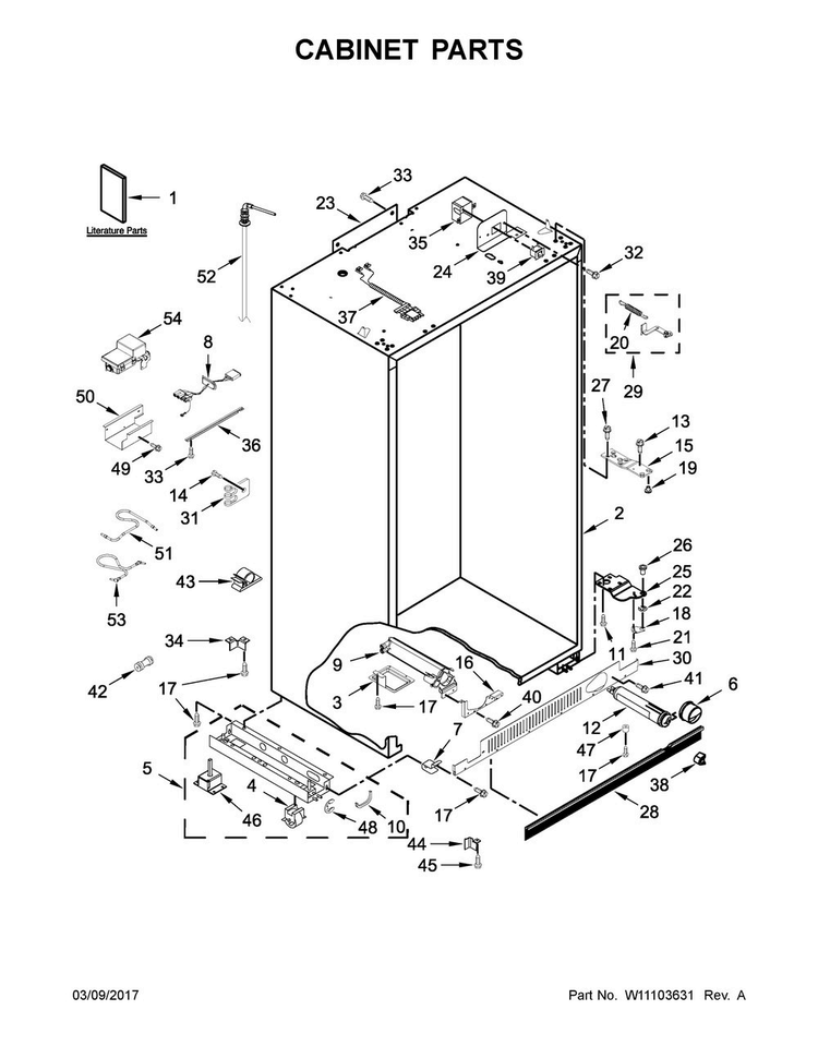 Cabinet Parts Diagram and Parts List for KBSD602ESS01  KitchenAid Refrigerator