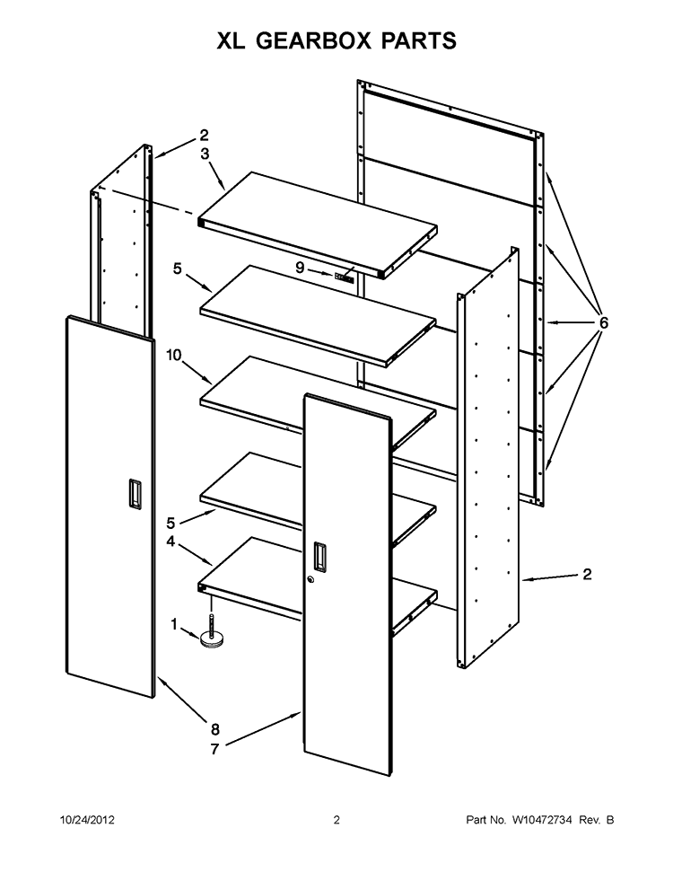 XL GEARBOX PARTS Diagram and Parts List for GAJG48KDYG00  Whirlpool Cabinet