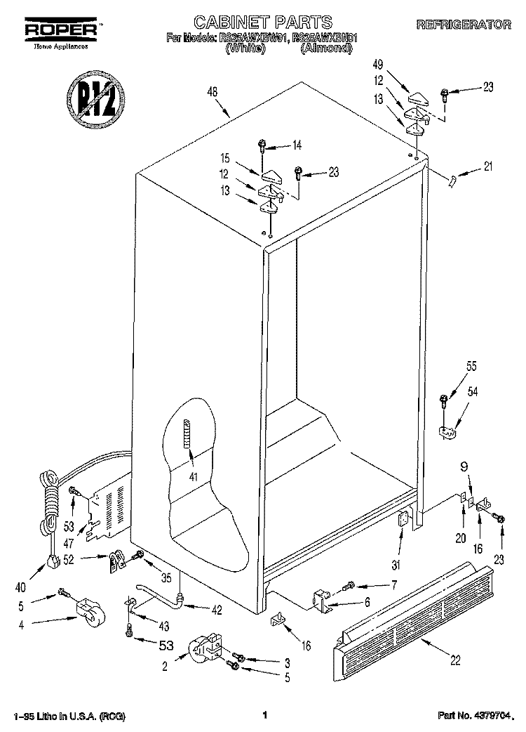 CABINET Diagram and Parts List for RS25AWXBW01  Roper Refrigerator