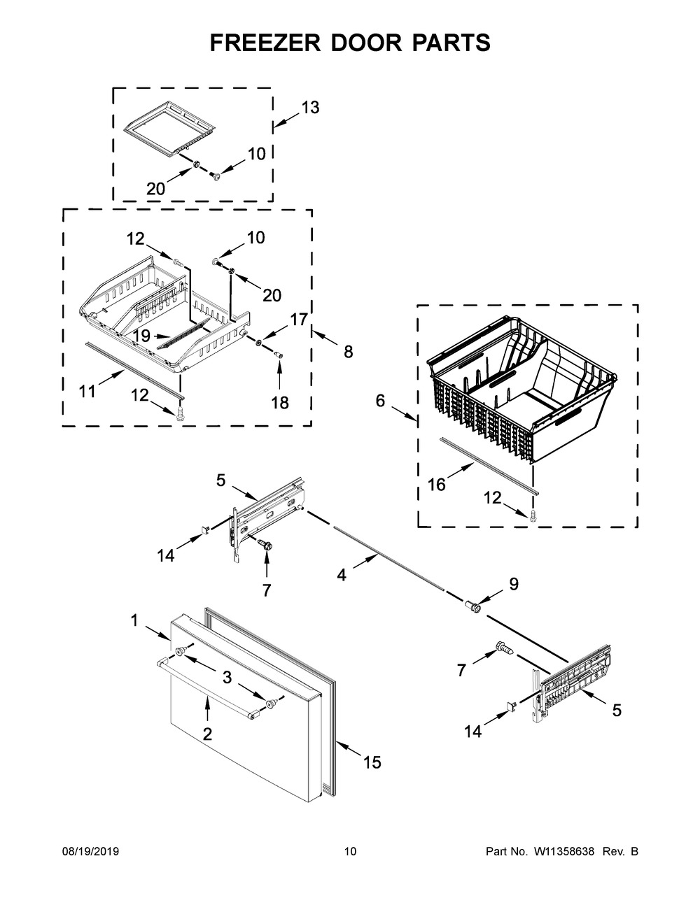 Freezer Door Parts Diagram and Parts List for KRFC604FSS02  Whirlpool Refrigerator