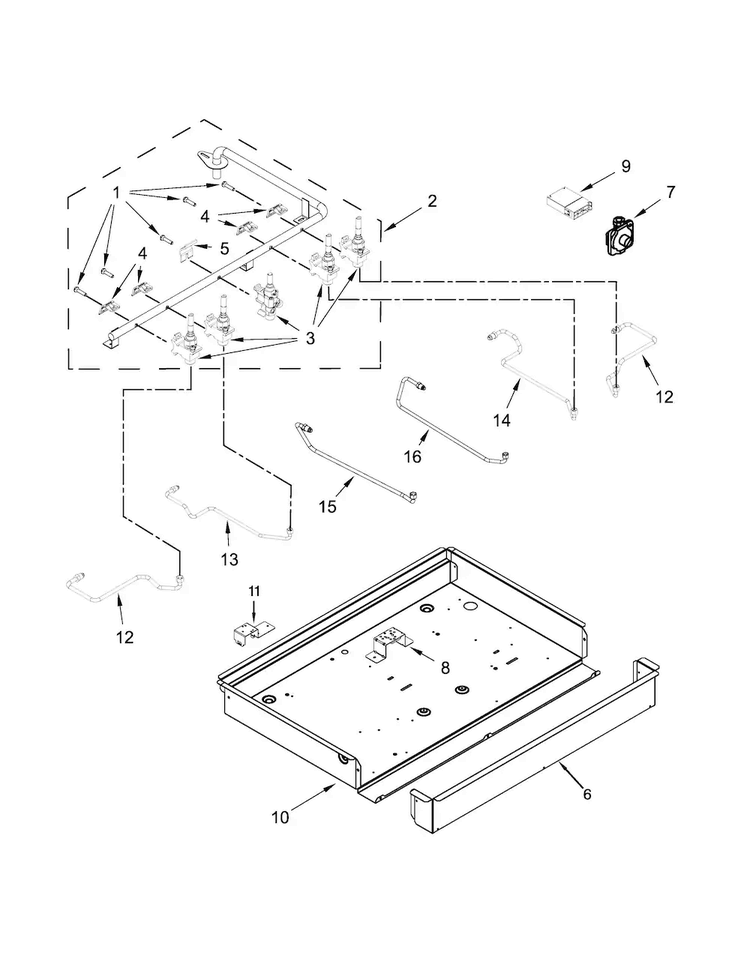Burner Box, Gas Valves And Switch Parts Diagram and Parts List for KCGS556ESS01  KitchenAid Cooktop