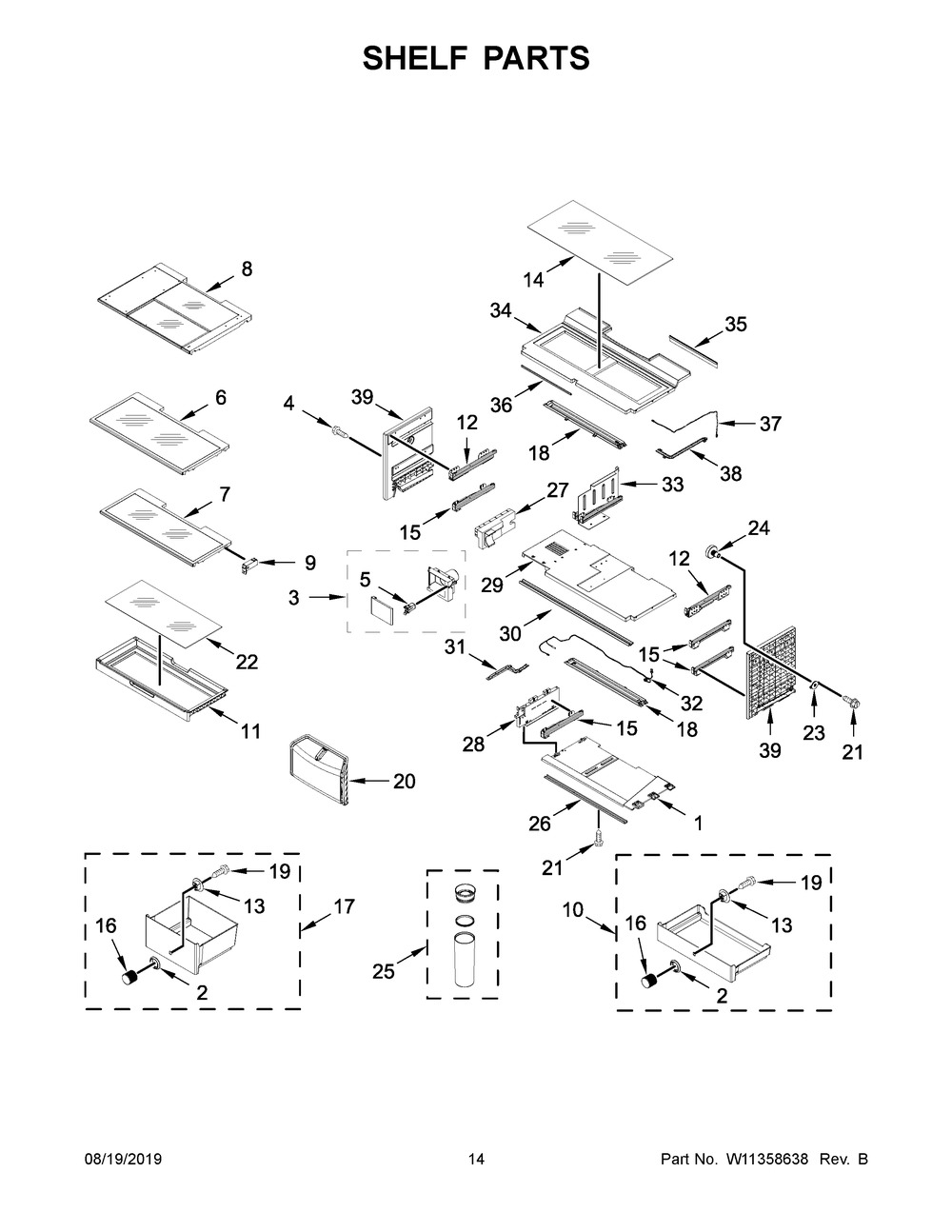 Shelf Parts Diagram and Parts List for KRFC604FSS02  Whirlpool Refrigerator