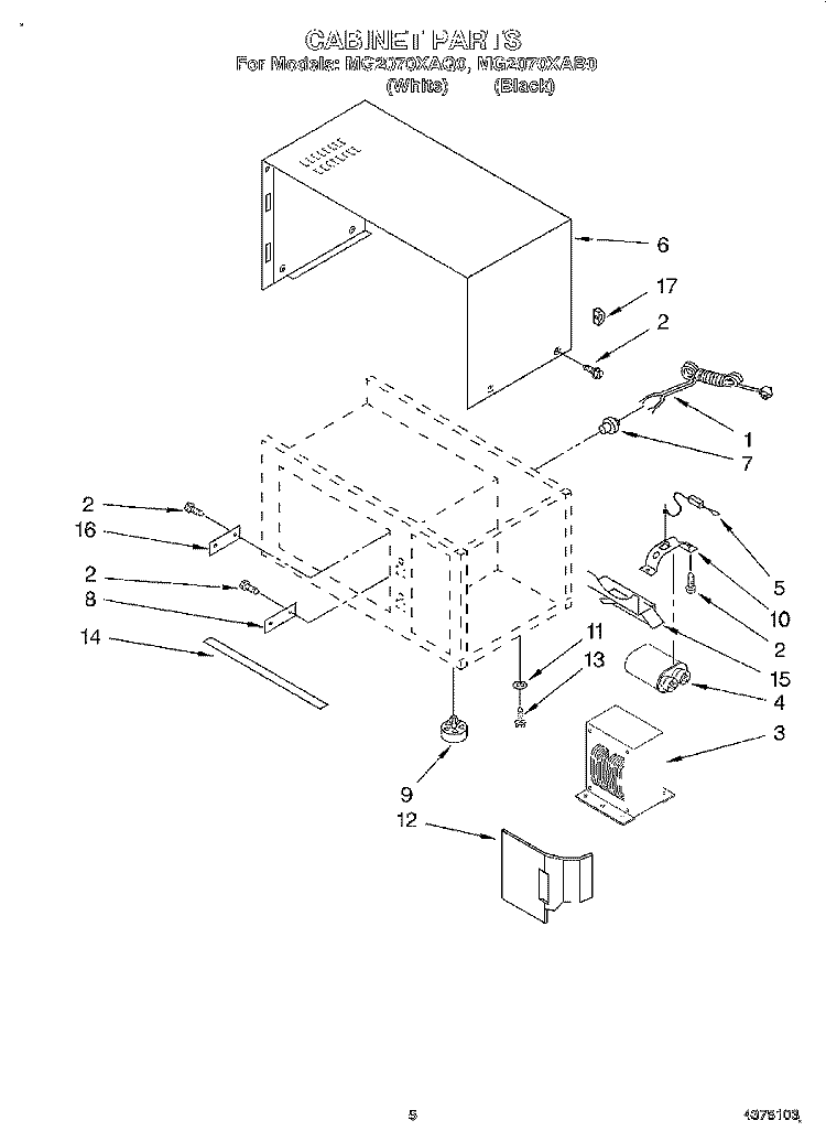 CABINET Diagram and Parts List for MG2070XAB0  Whirlpool Microwave