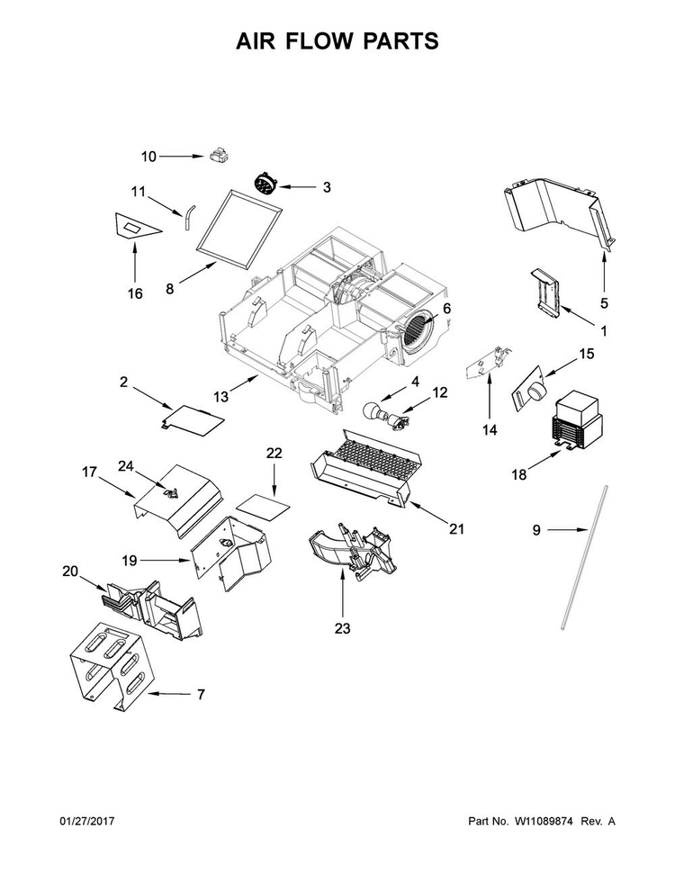 Air Flow Parts Diagram and Parts List for WMH76719CS2  Whirlpool Microwave