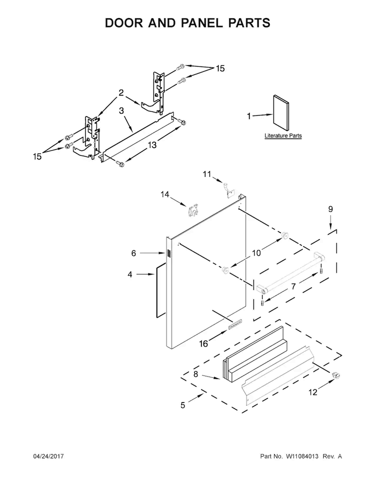Door And Panel Parts Diagram and Parts List for KDTE204EBL4  KitchenAid Dishwasher
