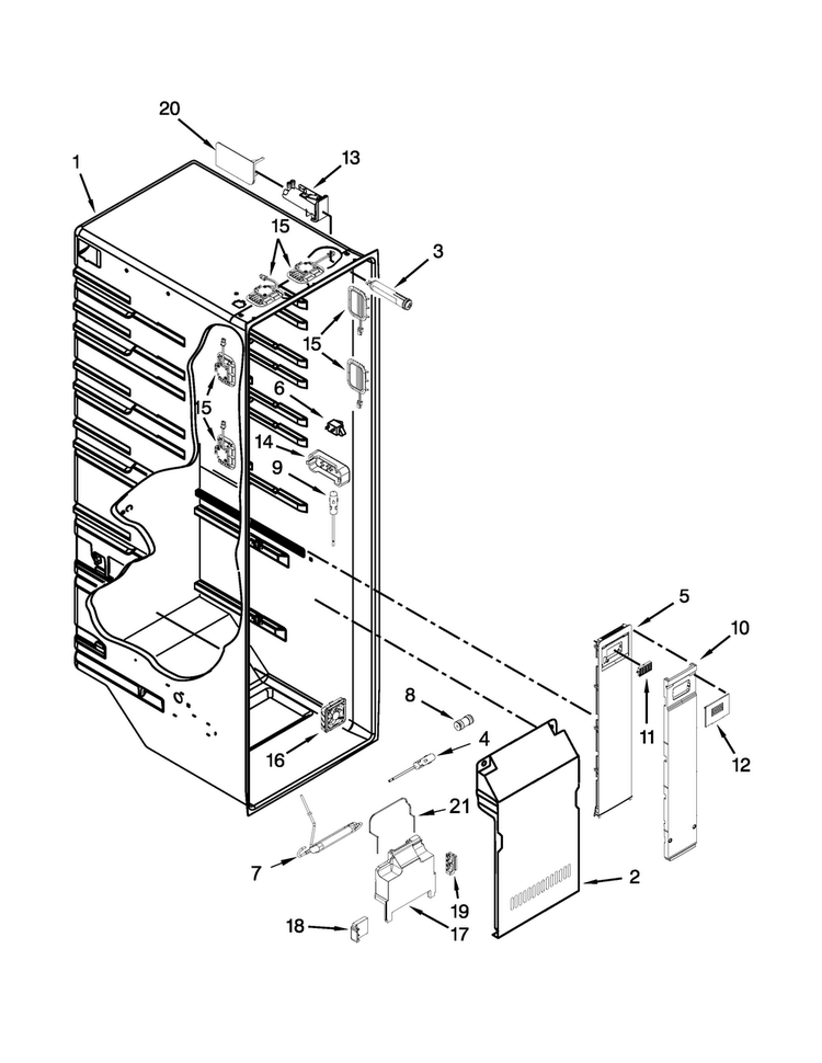 Refrigerator Liner Parts Diagram and Parts List for BRS75ARANA00  Whirlpool Refrigerator