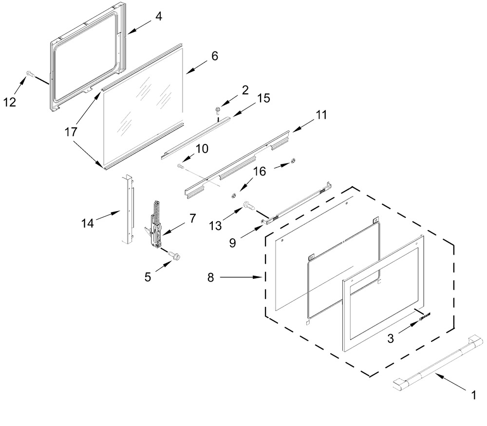 Door Parts Diagram and Parts List for JDS1750ML2  Whirlpool Range